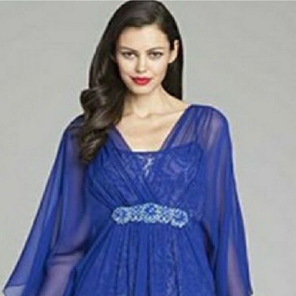 TeryJon Embellished Lace Georgette Gown - Blue - Picture 2 of 8